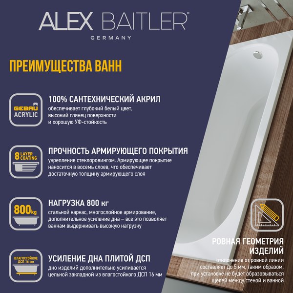 Ванна акриловая Alex Baitler Baikal 170x70
