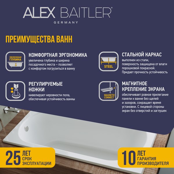 Ванна акриловая Alex Baitler Baikal 170x70