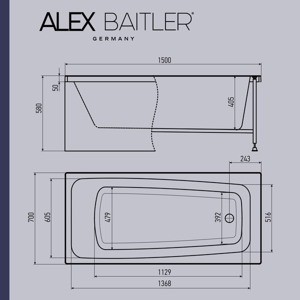 Купить Ванна акриловая Alex Baitler Ontario 150x70 в Молодечно