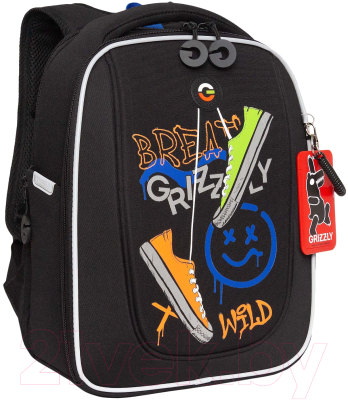 Школьный рюкзак Grizzly RAf-493-3 (черный)