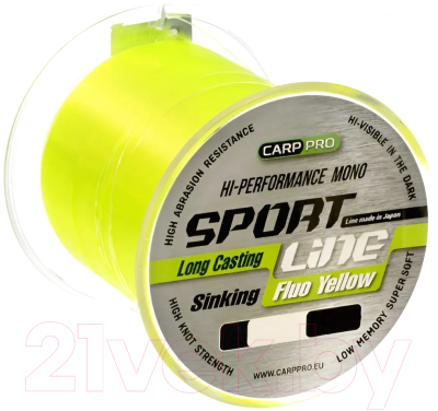 Леска монофильная Carp Pro Sport Line Fluo Yellow 1000M / CP2110-0185 (0.185мм)