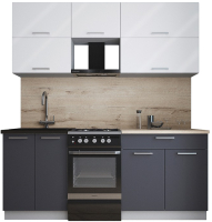 Кухонный гарнитур Интерлиния Мила Gloss 50-19 (белый глянец/графит софт/травертин серый) - 