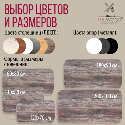 Обеденный стол Millwood Лофт Мюнхен Л 130x80x75 (сосна пасадена/металл черный)