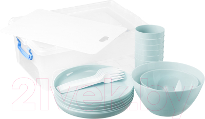 Набор пластиковой посуды Optimplast Люкс Т32700 (22пр, нежно-голубой)