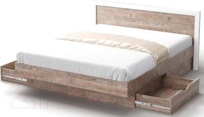 Двуспальная кровать Мебель-КМК 1600 Эстель 1 0738.2 (сосна натуральная/белый/дуб полярный)