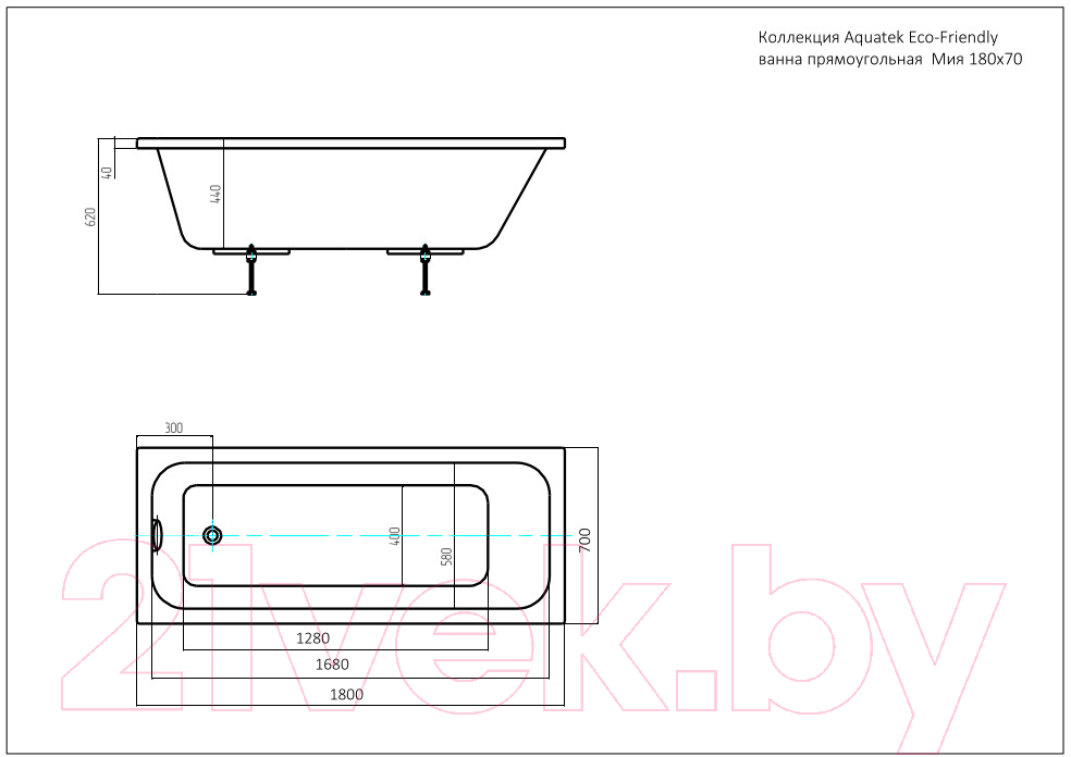 Ванна акриловая Aquatek Мия 180x70