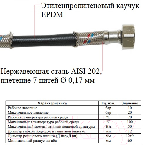 Гибкая подводка Valfex 1/2" В-В 150см — фото 3