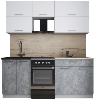 Кухонный гарнитур Интерлиния Мила Gloss 50-19 (белый софт/керамика/травертин серый) - 