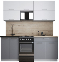 Кухонный гарнитур Интерлиния Мила Gloss 50-19 (белый софт/серый софт/травертин серый) - 