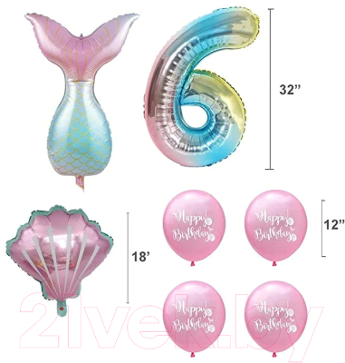 Набор воздушных шаров Sundays Party Цифра 6 / C0006044F (розовый/голубой)