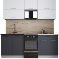 Кухонный гарнитур Интерлиния Мила Gloss 50-20 (белый софт/графит софт/травертин серый) - 