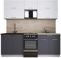 Кухонный гарнитур Интерлиния Мила Gloss 50-21 (белый софт/графит софт/травертин серый) - 