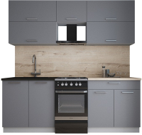 Кухонный гарнитур Интерлиния Мила Gloss 50-21 (серый софт/серый софт/травертин серый) - 