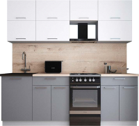 Готовая кухня Интерлиния Мила Gloss 50-22 (белый глянец/графит софт/травертин серый) - 