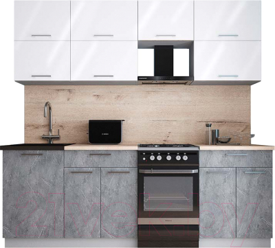 Готовая кухня Интерлиния Мила Gloss 50-22 (белый глянец/керамика/травертин серый)