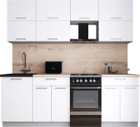 Кухонный гарнитур Интерлиния Мила Gloss 50-22 (белый софт/белый софт/травертин серый) - 