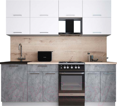 Готовая кухня Интерлиния Мила Gloss 50-22 (белый софт/керамика/травертин серый)