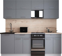 Кухонный гарнитур Интерлиния Мила Gloss 50-22 (графит софт/графит софт/травертин серый) - 