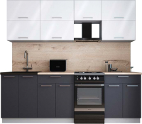 Кухонный гарнитур Интерлиния Мила Gloss 50-23 (белый глянец/графит софт/травертин серый) - 