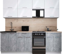 Готовая кухня Интерлиния Мила Gloss 50-23 (белый глянец/керамика/травертин серый) - 