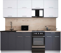 Кухонный гарнитур Интерлиния Мила Gloss 50-23 (белый софт/графит софт/травертин серый) - 