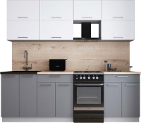 Кухонный гарнитур Интерлиния Мила Gloss 50-23 (белый софт/серый софт/травертин серый) - 