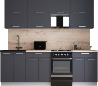 Кухонный гарнитур Интерлиния Мила Gloss 50-23 (графит софт/графит софт/травертин серый) - 