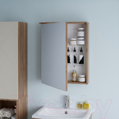 Шкаф с зеркалом для ванной Бриклаер Кристалл 56 (дуб крафт табачный)