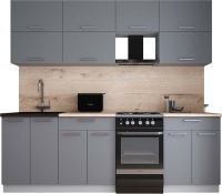 Кухонный гарнитур Интерлиния Мила Gloss 50-23 (серый софт/серый софт/травертин серый) - 