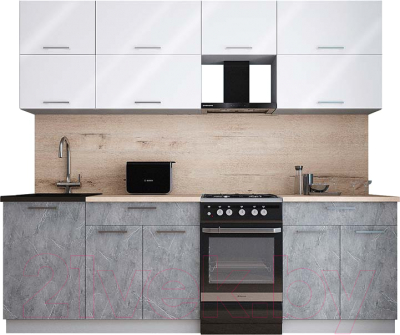 Готовая кухня Интерлиния Мила Gloss 50-24 (белый глянец/керамика/травертин серый)