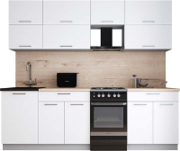 Кухонный гарнитур Интерлиния Мила Gloss 50-24 (белый софт/белый софт/травертин серый) - 