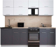 Кухонный гарнитур Интерлиния Мила Gloss 50-24 (белый софт/графит софт/травертин серый) - 