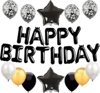 Набор воздушных шаров Sundays Party Happy Birthday / C0004285B (25шт, золото/черный/серебристый) - 