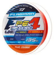 Леска плетеная Flagman Fishing PE Hybrid F4 135m FluoOrange 0.06мм 2.7кг/6lb / 28135-006 - 