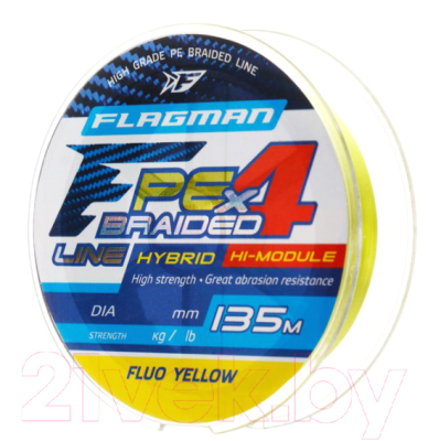 Леска плетеная Flagman Fishing PE Hybrid F4 135m FluoYellow 0.06мм 2.7кг/6lb / 27135-006