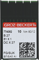Набор игл для промышленной швейной машины Groz-Beckert DCx27 80 B (SUK) GB-10  (для высокоэластичных тканей) - 