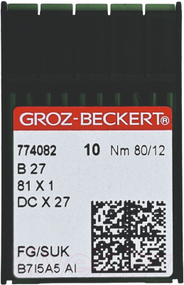 Набор игл для промышленной швейной машины Groz-Beckert DCx27 80 B (SUK) GB-10  (для высокоэластичных тканей)