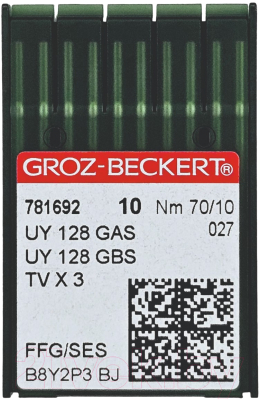 Набор игл для промышленной швейной машины Groz-Beckert UYx128 GAS 70 SES GB-10 (для трикотажа)