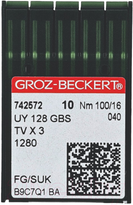 Набор игл для промышленной швейной машины Groz-Beckert UYx128 GBS 100 SUK GB-10 (для высокоэластичных тканей)