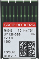 Набор игл для промышленной швейной машины Groz-Beckert UYx128 GBS 75 SUK GB-10 (для высокоэластичных тканей) - 