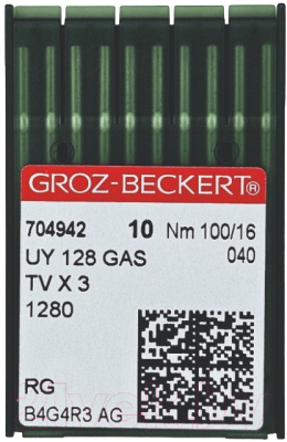 Набор игл для промышленной швейной машины Groz-Beckert UYx128 GAS 100 RG GB-10 (универсальные)