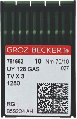 Набор игл для промышленной швейной машины Groz-Beckert UYx128 GAS 70 RG GB-10 (универсальные)