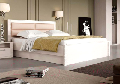 Двуспальная кровать Мебельград Элана с подъемным ортопедическим основанием 160x200 (бодега белая)