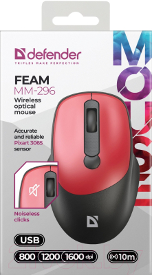 Мышь Defender Feam MM-296 / 52299 (черный/красный)