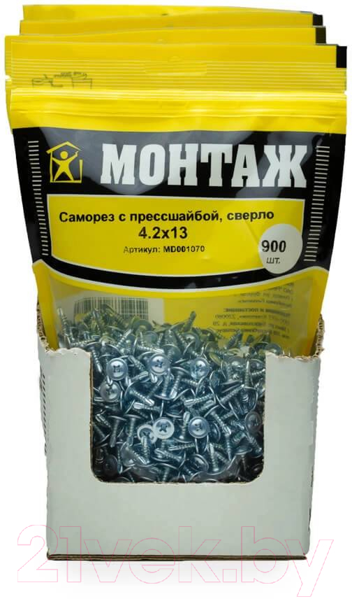 Саморез Монтаж С прессшайбой 4.2x13 сверло / MD001070 (900шт, цинк) — фото 5