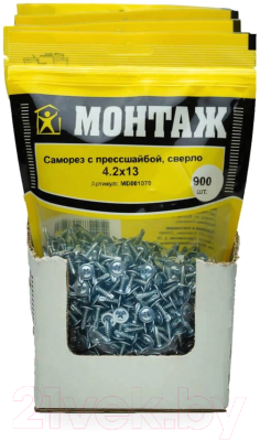 Саморез Монтаж С прессшайбой 4.2x13 сверло / MD001070 (900шт, цинк)