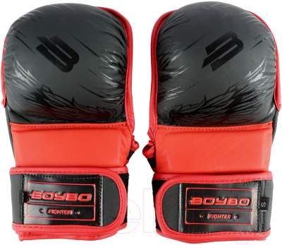 Перчатки для единоборств BoyBo Wings для ММА кожаные (L, черный/красный)