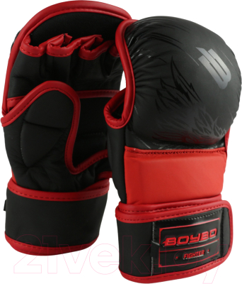 Перчатки для единоборств BoyBo Wings для ММА кожаные (M, черный/красный)