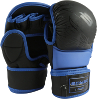 Перчатки для единоборств BoyBo Wings для ММА кожаные (S, черный/синий) - 