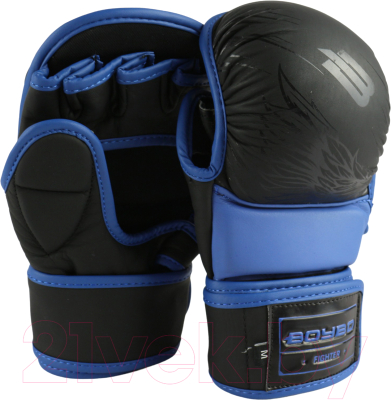 Перчатки для единоборств BoyBo Wings для ММА кожаные (S, черный/синий)